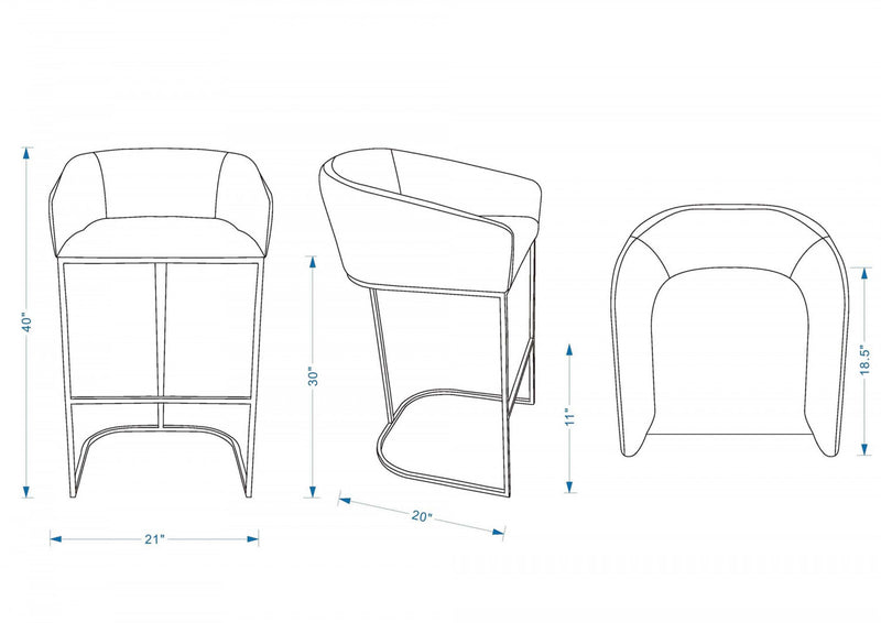 Louvre Mid-Century Modern Metal Upholstered Barstool in Black Bar Stool