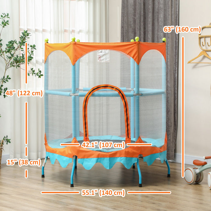 Qaba Trampoline for Kids, 4.6FT Toddler Trampoline Indoor Outdoor Mini Recreational Trampoline with Handlebar, Safety Enclosure Net, Birthday Gifts for Boy Girl, Blue