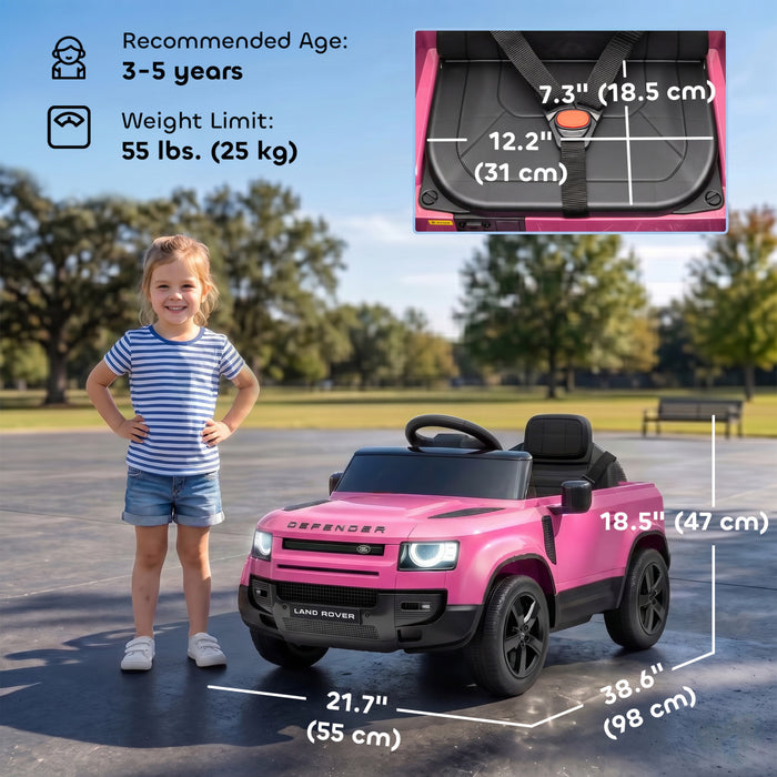 Qaba 12V Ride on Car, Licensed Land Rover Defender Electric Car for Kids with Remote Control, 4-Wheel Suspension, Slow Start, 3 Speeds, Lights, Music, Horn for 3-5 Years, Pink