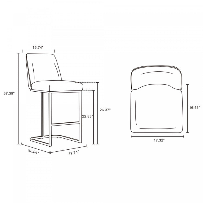Serena Modern Metal Upholstered Counter Stool in White - Set of 3 Bar Stool