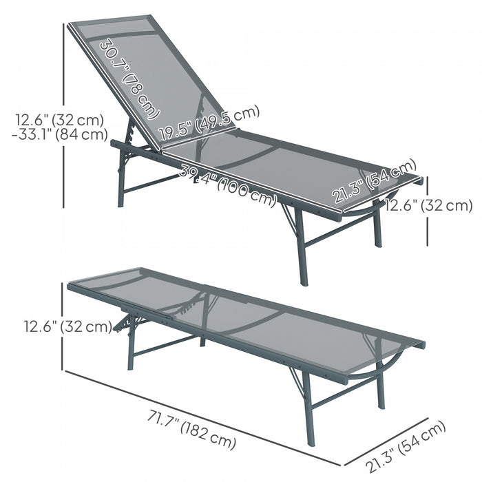 Outsunny 2 Pcs Folding Outdoor Lounge Chairs W/ Adjustable Back, Light Grey