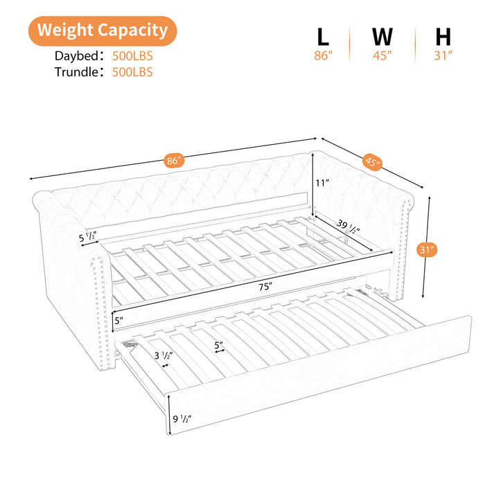 Sophia Tufted Design Upholstered Daybed with Trundle and Comfortable Backrest,Blue