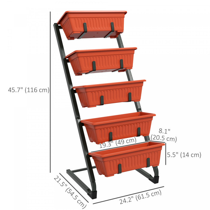 Outsunny 5-tier Vertical Raised Garden Bed With 5 Planter Boxes, Red