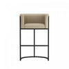 Cosmopolitan Mid-Century Modern Metal Upholstered Barstool in Greige | Tabouret de bar cosmopolite mi-siecle moderne en metal et tissu, coloris grege
