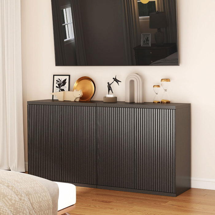HOMCOM Sideboard Cabinet Set of 2, Fluted Kitchen Cabinet, Black Grey