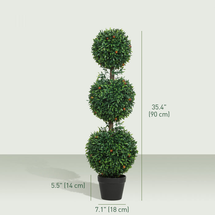 HOMCOM 3.3FT Artificial Boxwood Topiary Trees Fake Plants Set of 2, Green