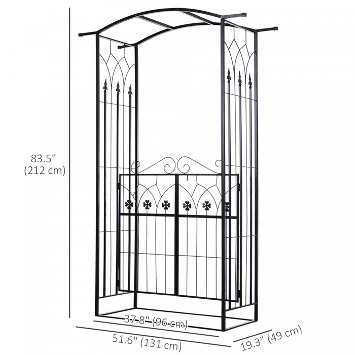 Outsunny 7' Metal Garden Arch W/ Gate, Decorative Arbor For Climbing Plant