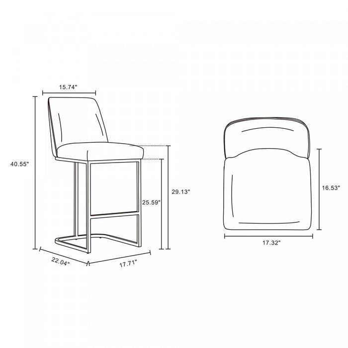 Serena Modern Metal Upholstered Barstool in Light Gray - Set of 2 Bar Stool