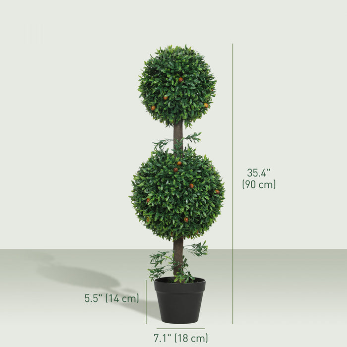 HOMCOM 3FT Artificial Boxwood Topiary Trees Fake Plants Set of 2, Green