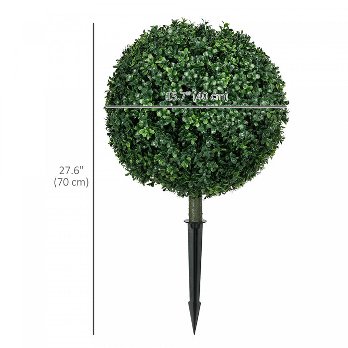 HOMCOM Set of 2 Artificial Boxwood Topiary Trees with Ground Stakes