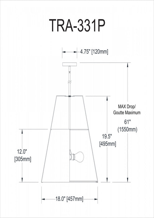 Dainolite Trapezoid 3 Light Pendant Trapezoid Black/Cream Shade White Fabric Diffuser Lamp