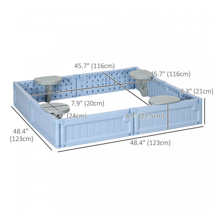 Diy Kids Sandbox With Waterproof Oxford Cover, Sand Playset Station With Bottom Fabric Liner, For 3-12 Years Old, Outdoor Indoor Backyard, Light Blue
