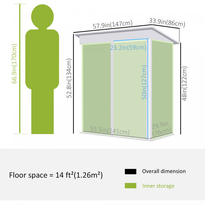Outsunny 5' X 3' Metal Storage Shed, Garden Tool House With Double Doors For Backyard, Patio Lawn
