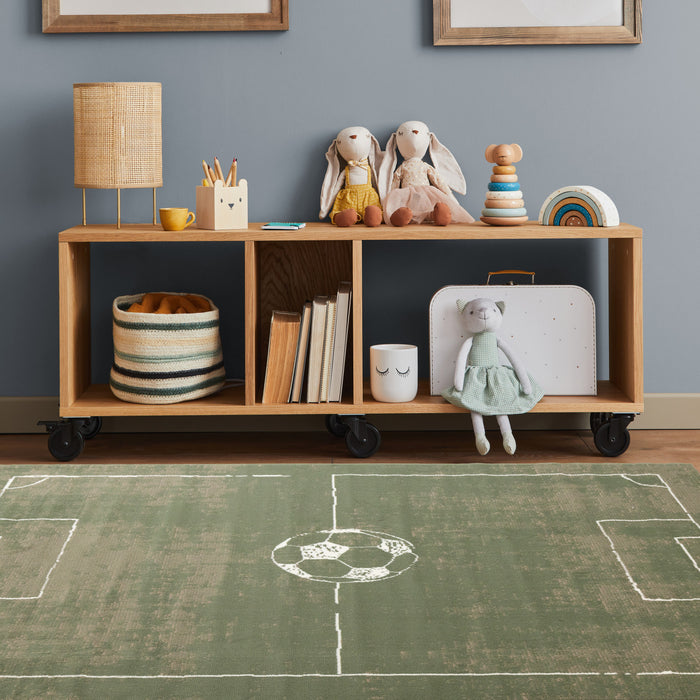 Florence Green Brown White Soccer Field Rug, 6'7\" x 9'6\" Indoor Area Rug