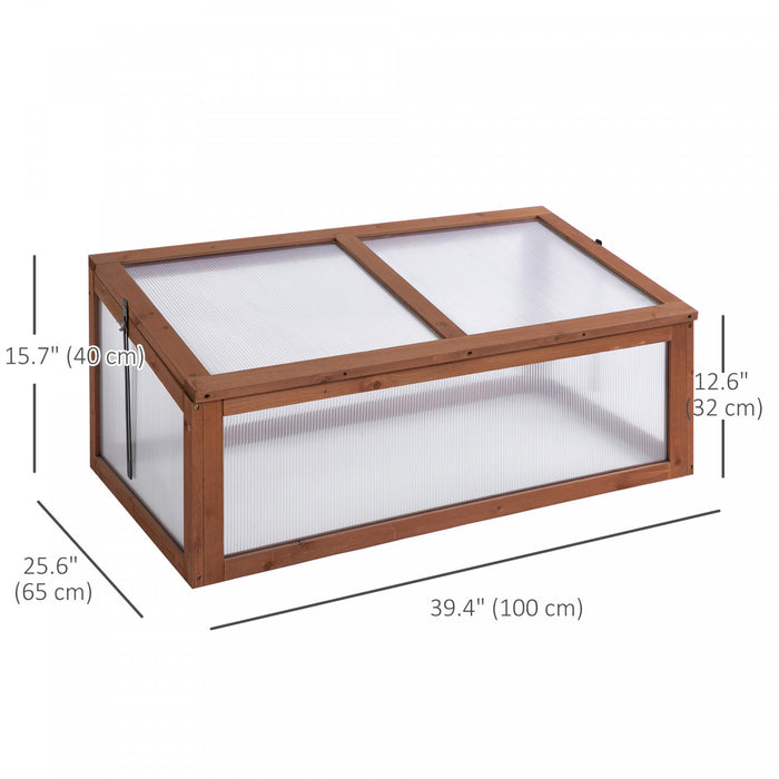 Outsunny 39\" X 26\" X 16\" Wooden Cold Frame Polycarbonate Planter Box, Brown