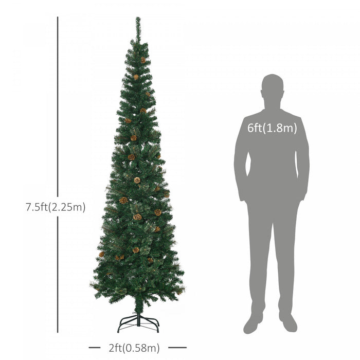 Homcom 7.5ft Artificial Pencil Christmas Tree With Pine Cones