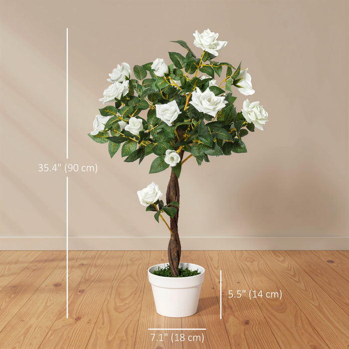 Outsunny Decorative Artificial Rose Tree with Realistic Flowers, White