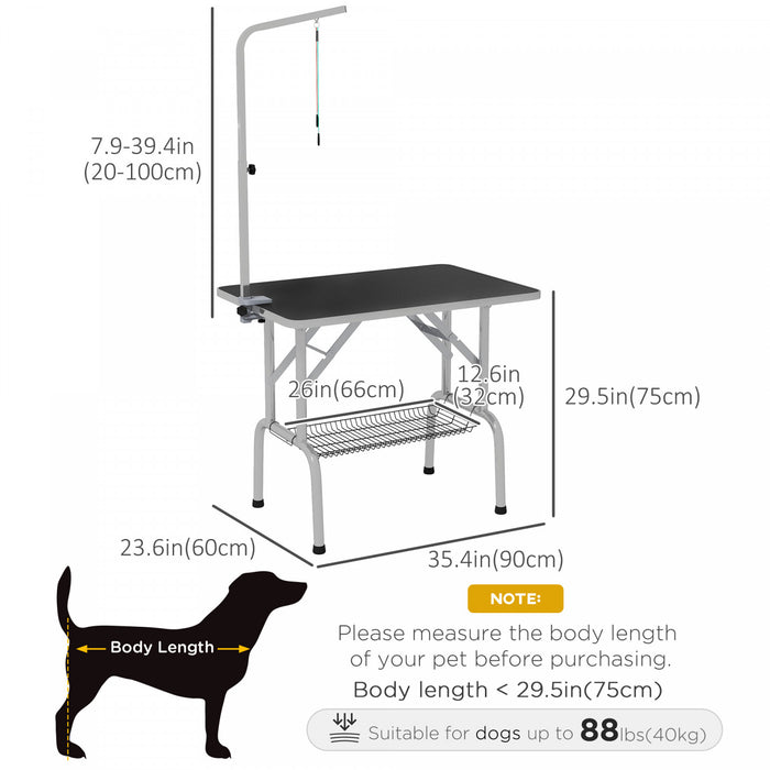 Pawhut Dog Grooming Table With Adjustable Grooming Arm, Pet Grooming Table For Dogs With Storage Shelf, Foldable Design Stainless Steel For Dogs Cats