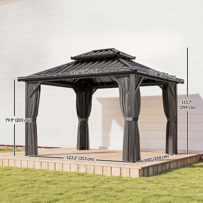 Outsunny 10' x 12' Hardtop Gazebo Canopy with Double Galvanized Steel Roof