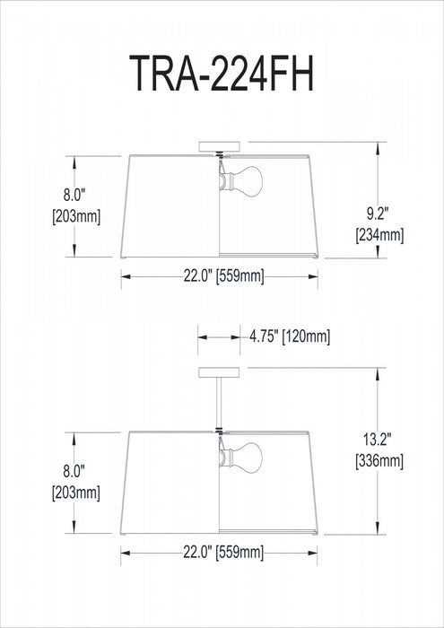 Dainolite Trapezoid 4 Light Flush Mount Tapered Drum Shaped Black/White Shade White Fabric Diffuser Lamp