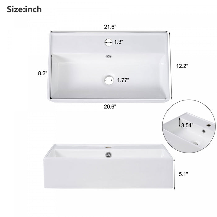 Rachel 21.6\" Floating Bathroom Vanity With Ceramic Basin, Soft-close Door, And Right Side Storage