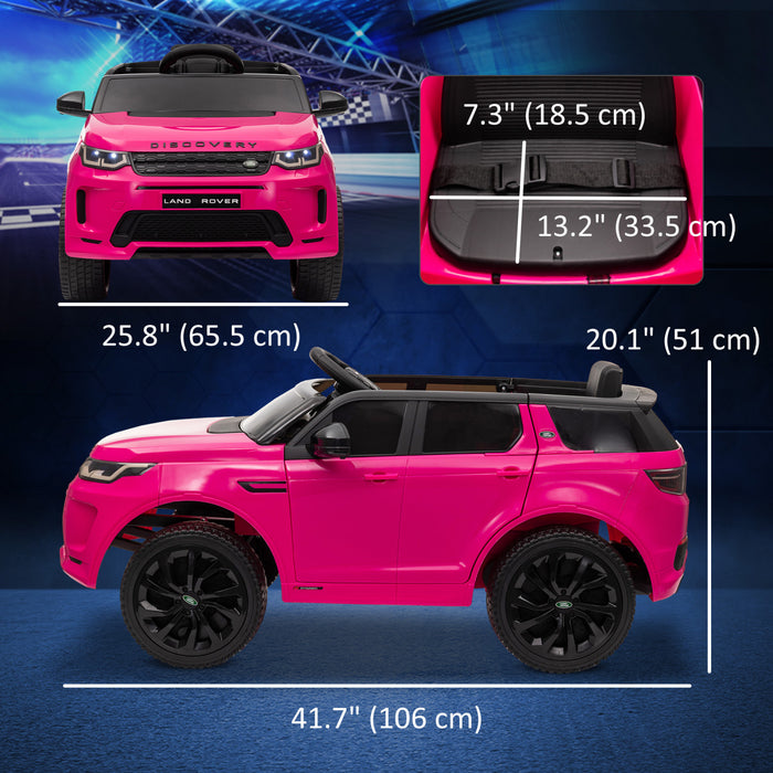 Qaba Land Rover Discovery Sport Licensed Ride On Car, 12v Battery Powered Ride-On Kids Electric Car With Remote Control, Soft Start, Led Lights, Music Horn, Pink