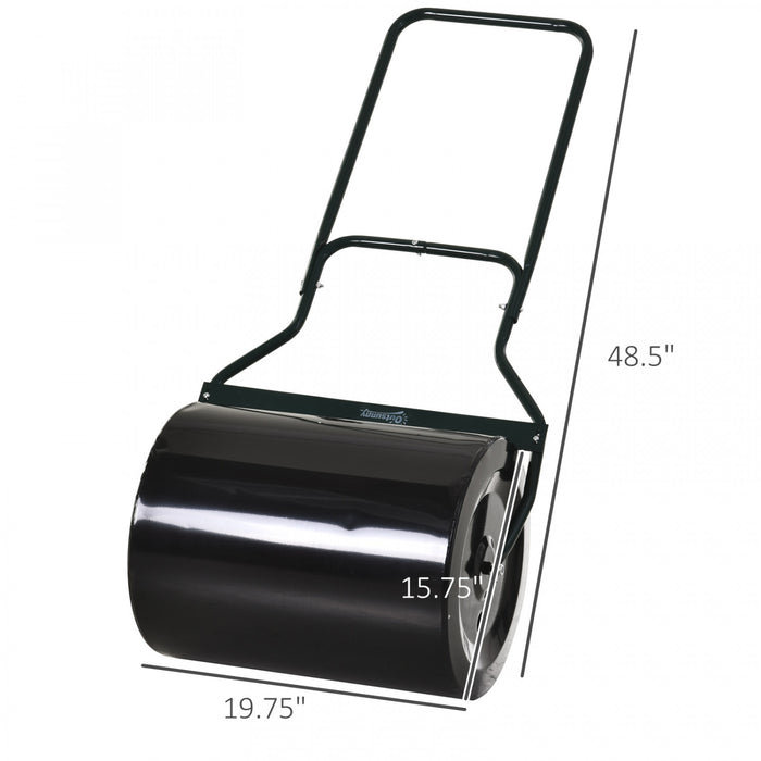 Outsunny 20\" Push/Tow Behind Lawn Roller, Heavy Duty Sod Drum Roller Filled with 16 Gal Water/Sand, Grass Flattener for Yard, Patio, Park, Black