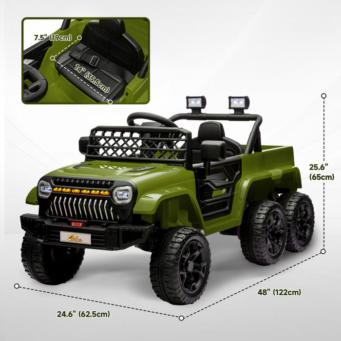 Qaba 12v Electric Powered Ride-On Car For Kids, 4wd/2wd Switchable Ride On Car With Remote Control, Spring Suspension, Back Trailer, Led Light, Music, Soft Start, Horn, For 3-8 Years, Dark Green
