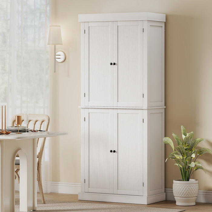 HOMCOM Freestanding 4 Door Kitchen Pantry Cabinet with Shelves White
