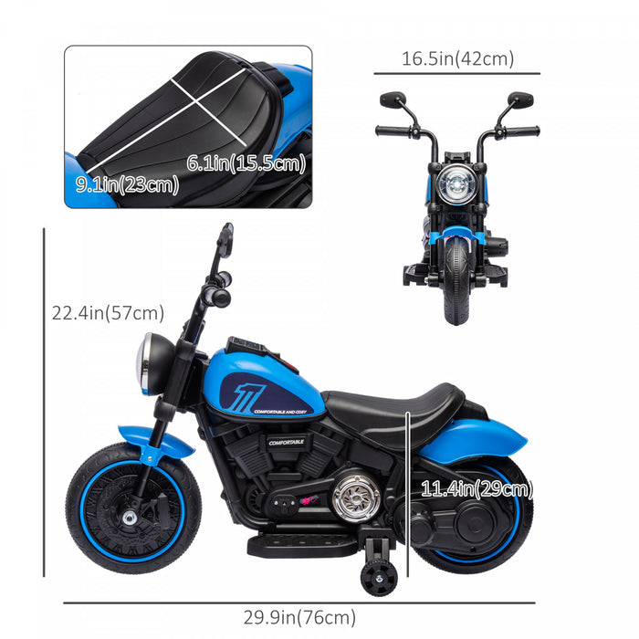 Aosom Kids Motorcycle, 6v Electric Motorcycle With Training Wheels, Foot Pedal, Headlight, Music, Forward/reverse, Single-button Start, Toddler Ride On Toy For 18+ Months, Blue