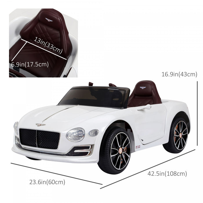 Aosom 12v Powered Ride-On Car Licensed Bentley Battery Powered Electric Vehicles W/ Parent Remote Control, Headlights, Mp3, 2 Speed, Usb Port - White