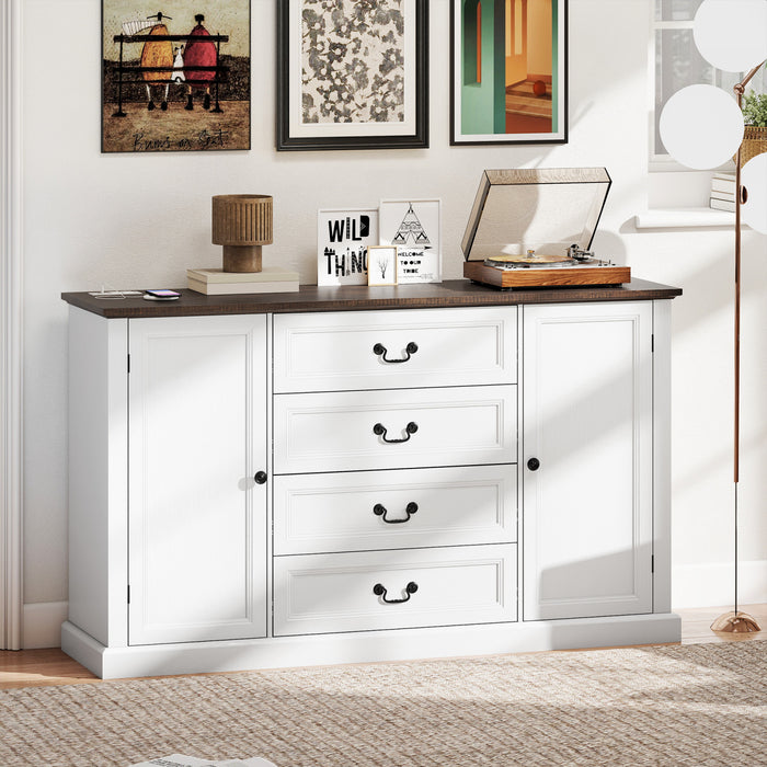 HOMCOM 58\" Sideboard Buffet Cabinet with Charging Station White Wood Grain