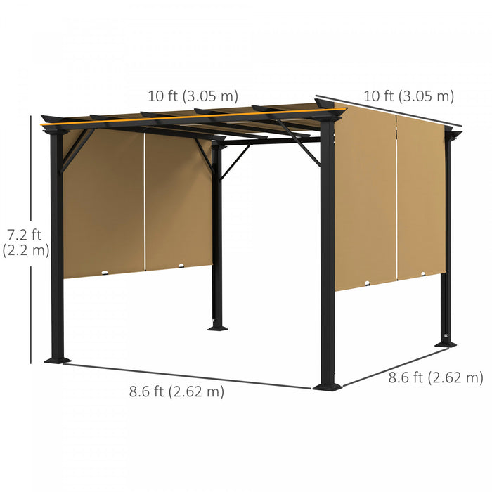 Outsunny 10' X 10' Retractable Pergola Canopy For Backyard, Garden, Brown