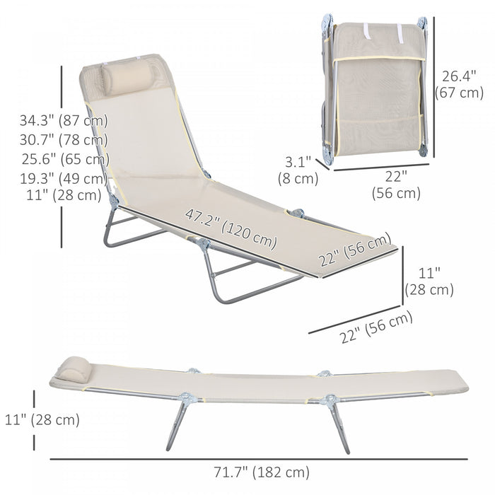 Outsunny 2-piece Folding Chaise Lounge, Reclining Sun Tanning Chairs, Cream