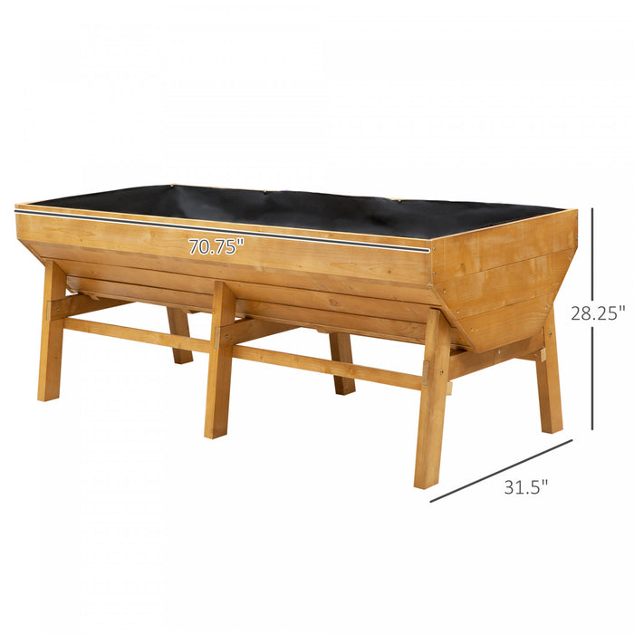 Outsunny 71'' X 32' X 28'' Wooden Raised Garden Bed, Planter Box With Non-woven Fabric, Free Standing Planting Container, Natural