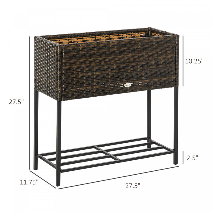 Outsunny Elevated Rattan Raised Garden Bed With Tool Storage Shelf