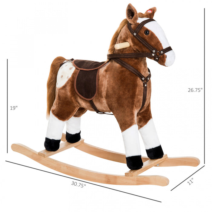Qaba Rocking Horse Plush Pony Children Kid Ride On Toy W/ Realistic Sound (brown)