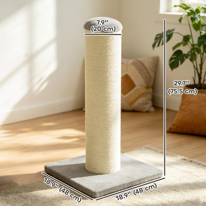 PawHut 30\" Tall Cat Scratching Post, 7.9\" Large Diameter Scratch Post with Natural Sisal Rope and Stable Base, Wooden Cat Scratcher for Indoor Kittens, Light Grey