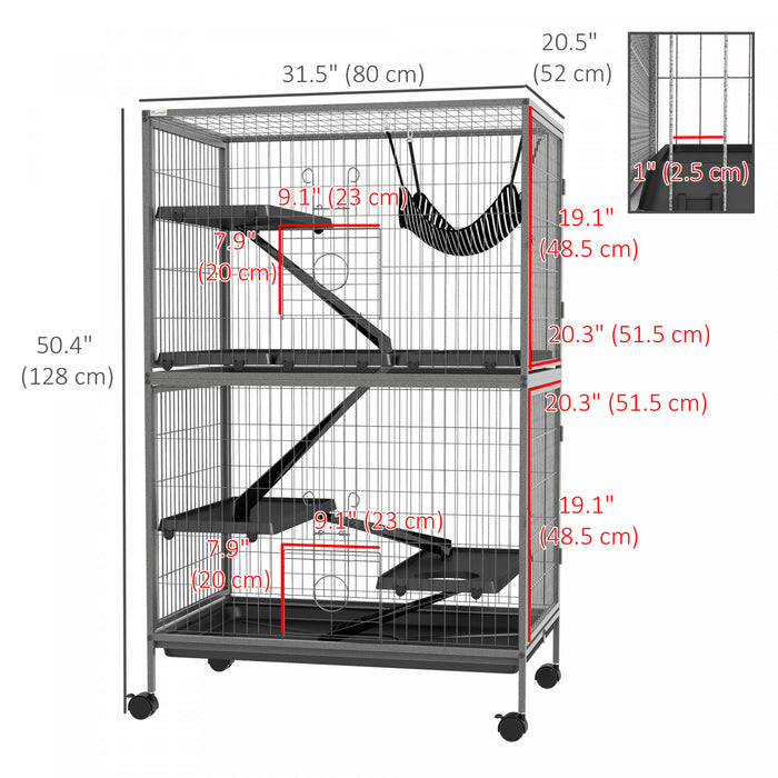 Pawhut 5-tier Rolling Small Animal Cage, Deluxe Guinea Pig Cage, Ferret Cage For Mink Chinchilla Kitten Rabbit, Small Pet Play House With Hammock Platform, Ramp, Tray, Grey