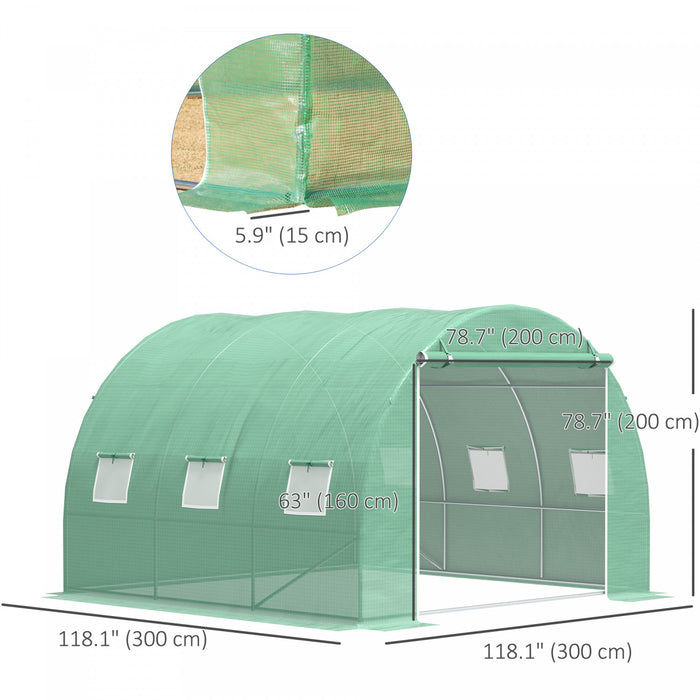 Outsunny Large 10' X 10' Greenhouse, Hoop Hot House, Zipper Door, Green