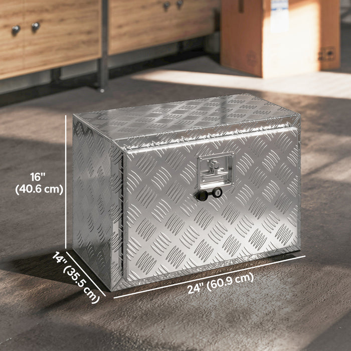 24 In Underbody Truck Tool Box, Heavy Duty Aluminum Diamond Plate Tool Box