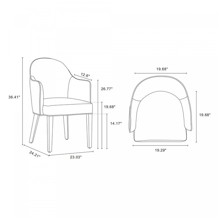 Hillman Modern Wood Vegan Leather and Velvet Armchair in Light Gray Dining Chair