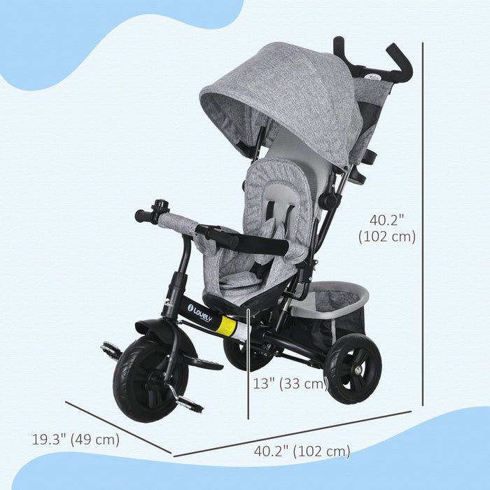 Qaba 6 In 1 Toddler Tricycle, Kids Trike With Foldable Canopy, Removable Parent-push Handle And Cover, Storage Basket, 5-point Safety Belt, For Child 1-5 Years, Grey