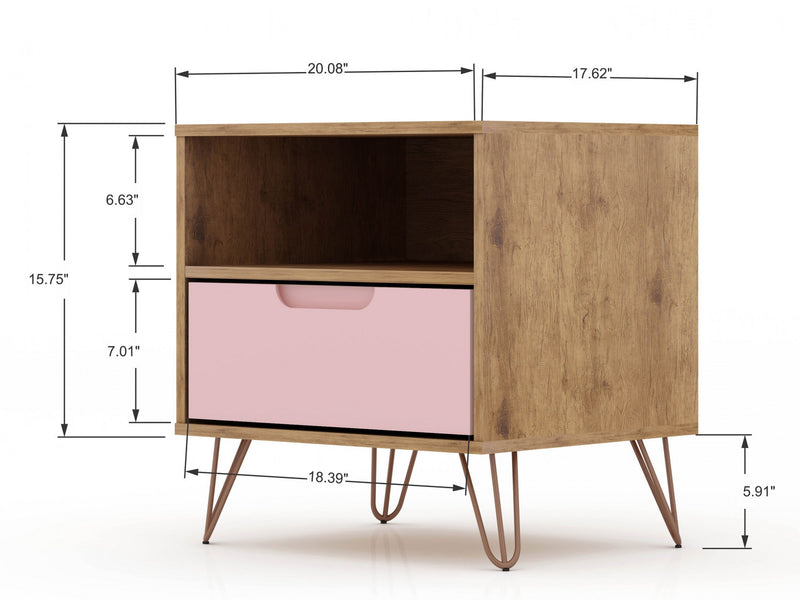 Rockefeller Mid-Century Modern 20\" Nightstand in Pink (1-Drawer) - Set of 2