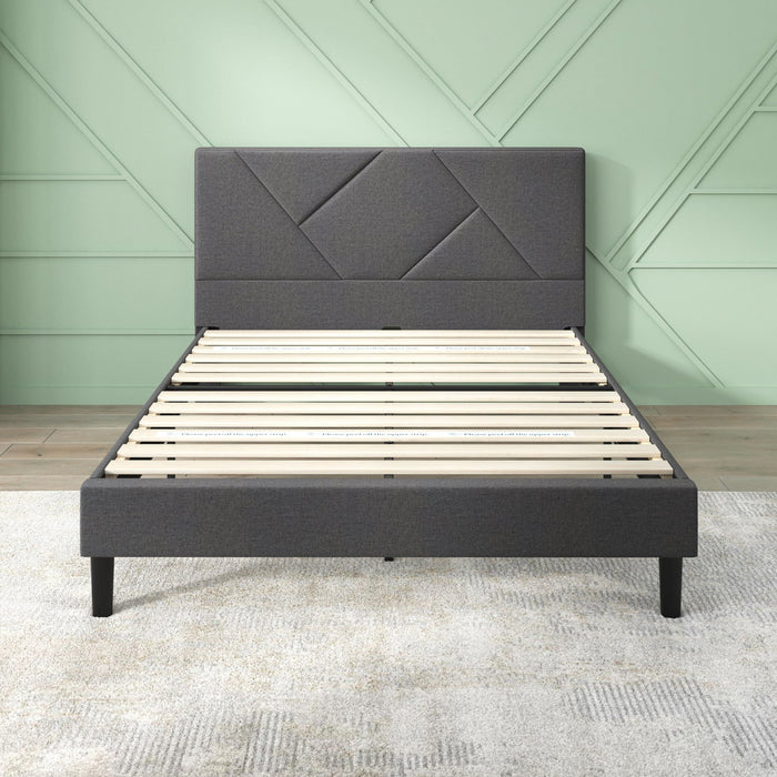 Judy Upholstered Platform Bed with Headboard in Dark Grey - Queen Size