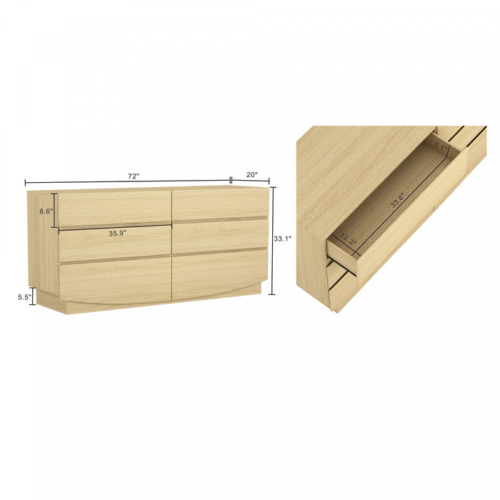 Ardea Contemporary 72\" Dresser in Natural Oak (6-Drawer)