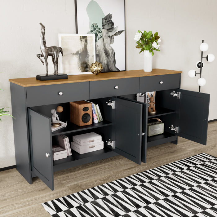 Grace 55.1\" Rustic Wood Buffet Cabinet with Doors and Drawers,Grey Accent Cabinet