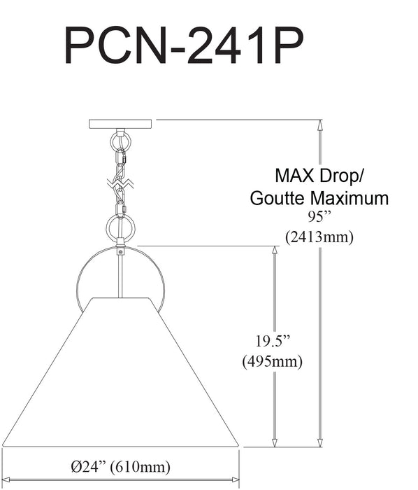 Dainolite Princeton 1 Light Pendant 24\" Dia Aged Brass Finish White Shade Lamp