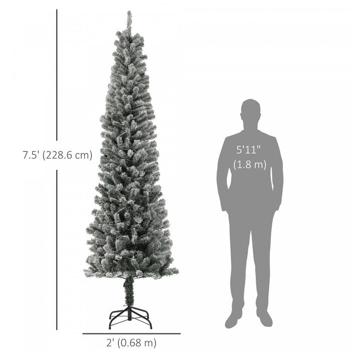HOMCOM 7.5ft Pencil Artificial Christmas Tree w/ Remote, Flocked Xmas Tree