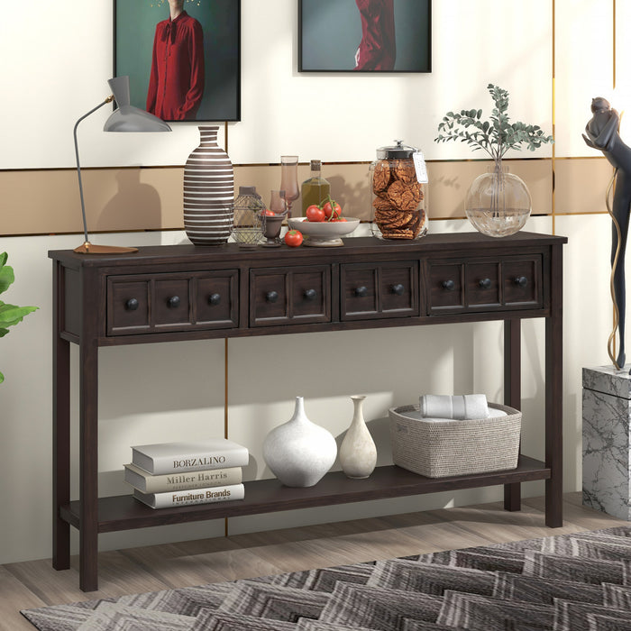 Michael Solid Wood Console Table For Entryway With Storage Drawers And Bottom Shelf - Brown